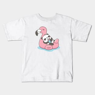 Cute Panda Chilling On Pink Flamingo Pool Float Kids T-Shirt